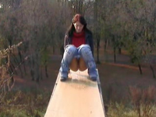 girl pissing on the bridge (close shot)